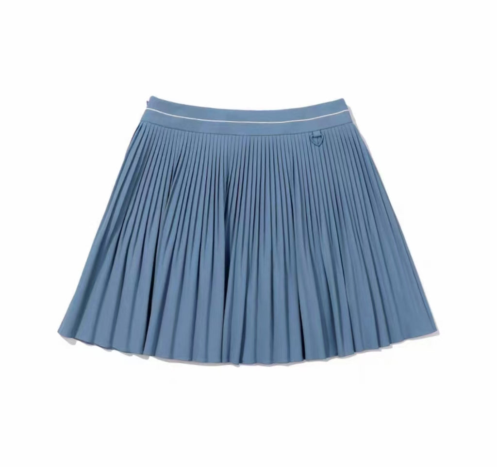 Back view of blue Malbon women's pleated golf skort
