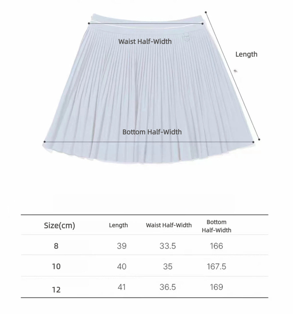 Size chart for blue Malbon women's solid pleated skort