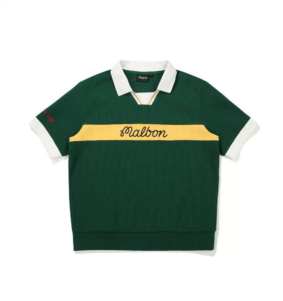 Green Malbon men's high stretch breathable golf polo front view