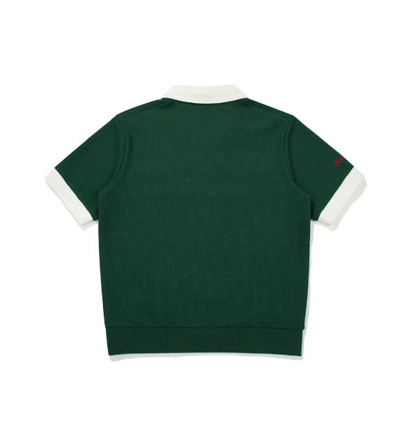 Back view of green Malbon women's cooling golf polo shirt