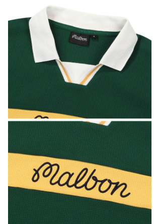 Green Malbon golf polo collar and chest stripe detail