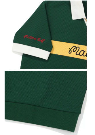 Green Malbon women's golf polo sleeve and hem detail