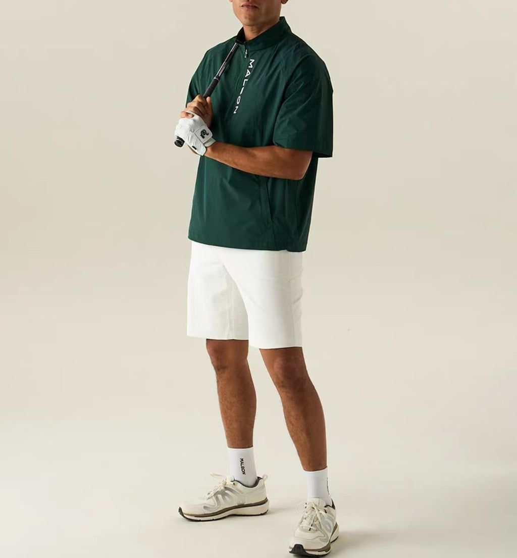 Malbon Studio Seoul Hybrid Anorak Green hybrid golf anorak model-worn view