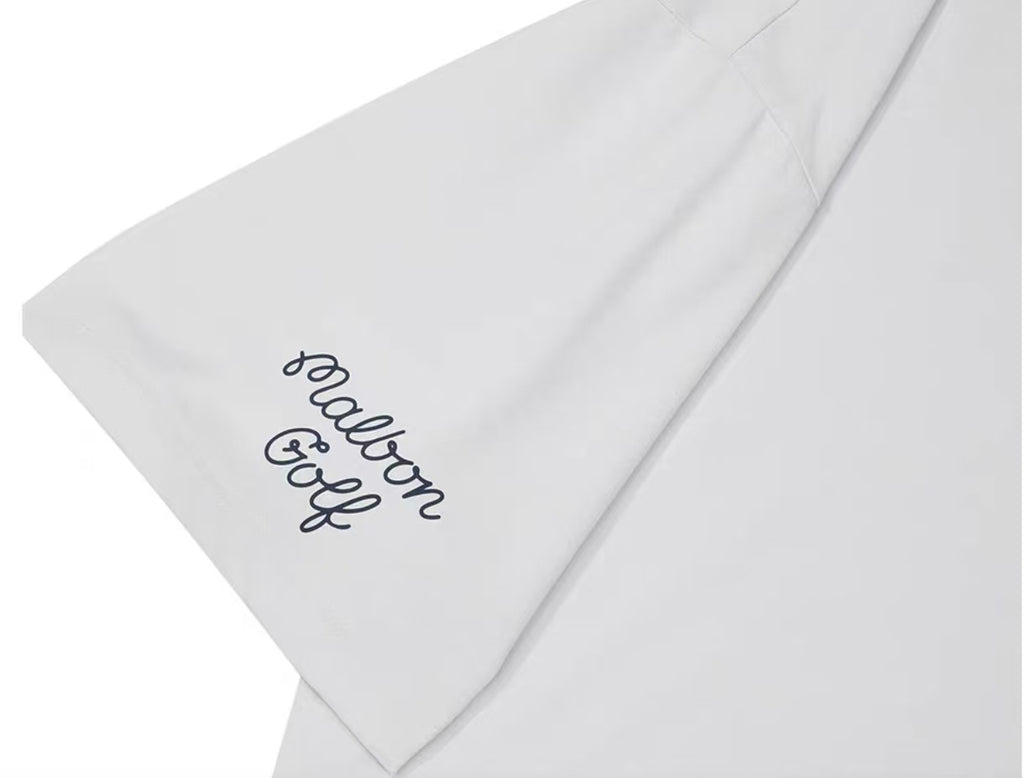 Grey Malbon golf T-shirt sleeve logo detail