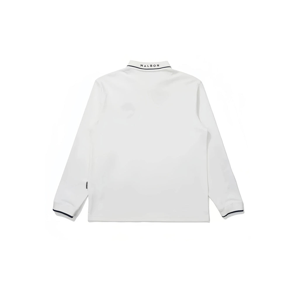 Malbon Men's Long-Sleeve Golf Polo Shirt White long sleeve golf polo back view