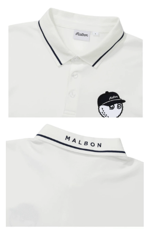 Malbon Men's Long-Sleeve Golf Polo Shirt White long sleeve golf polo detail view