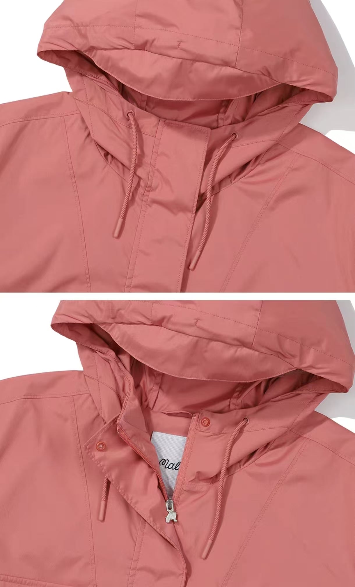 Pink Malbon hooded golf jacket hood and zip detail