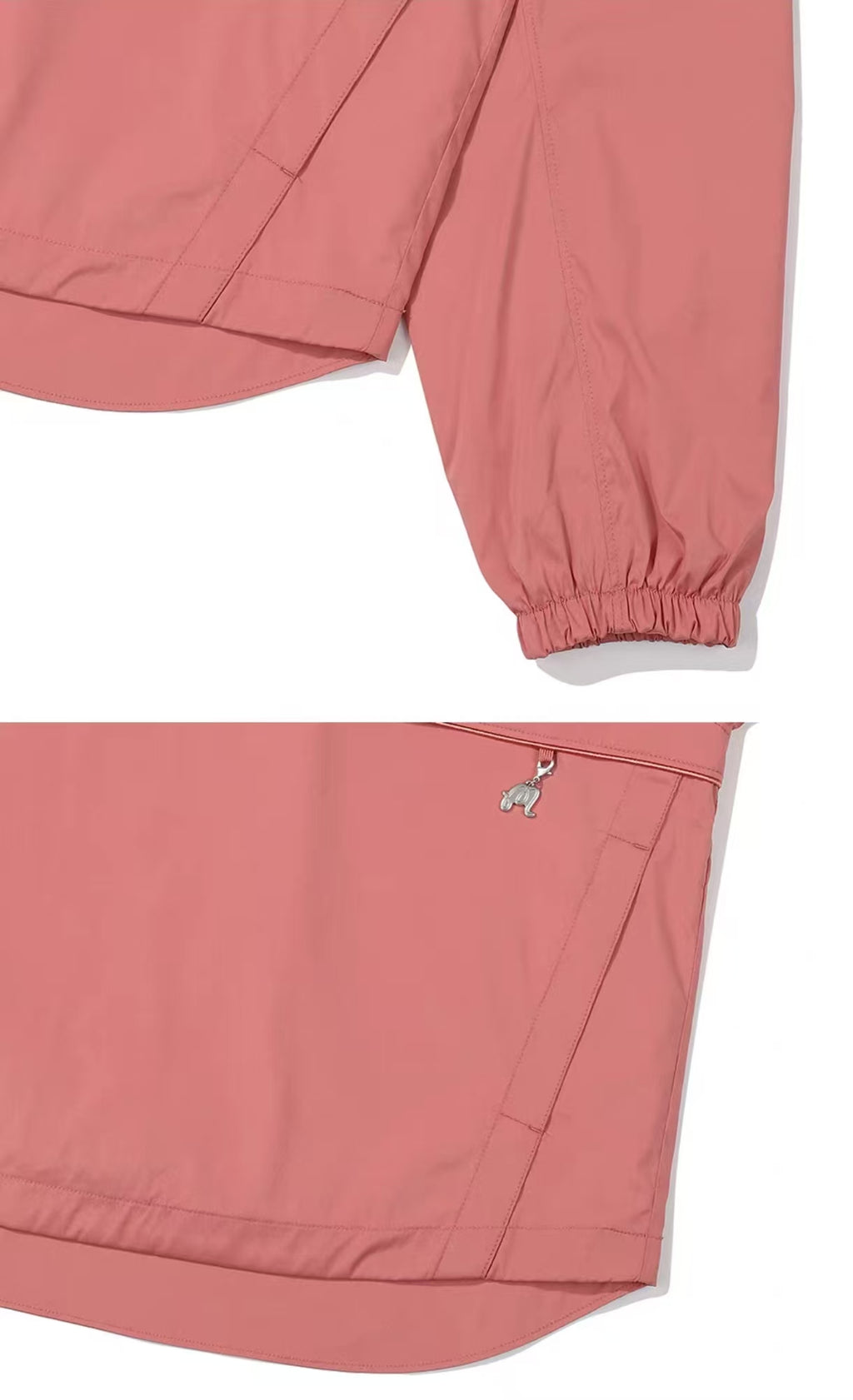 Pink Malbon hooded golf jacket cuff and pocket detail