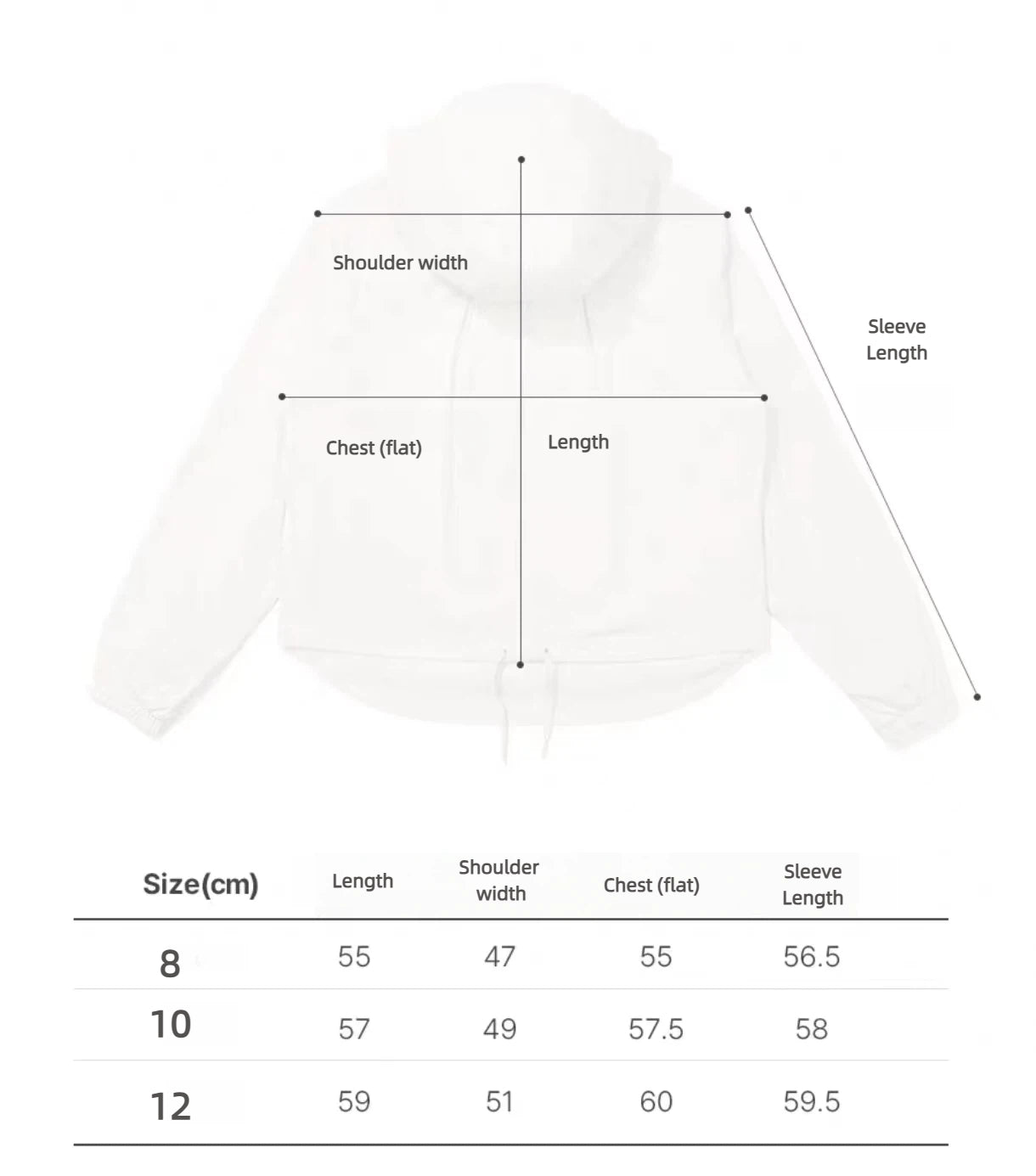 Size chart for pink Malbon women's quarter-zip hooded jacket