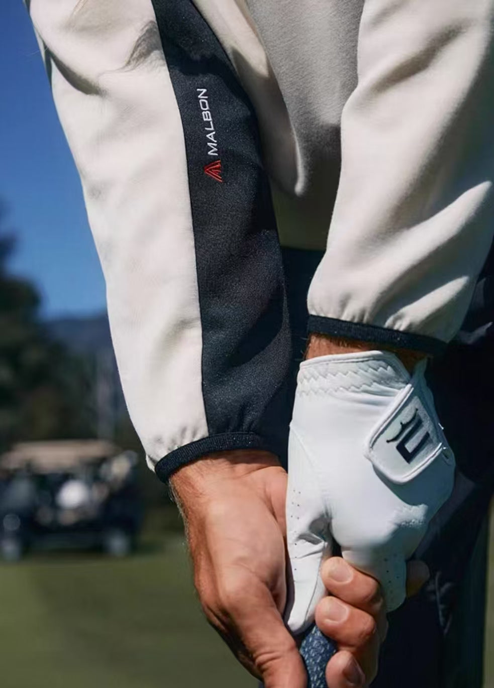 Malbon Contrast Quarter Zip Pullover White quarter zip golf pullover logo and fabric detail
