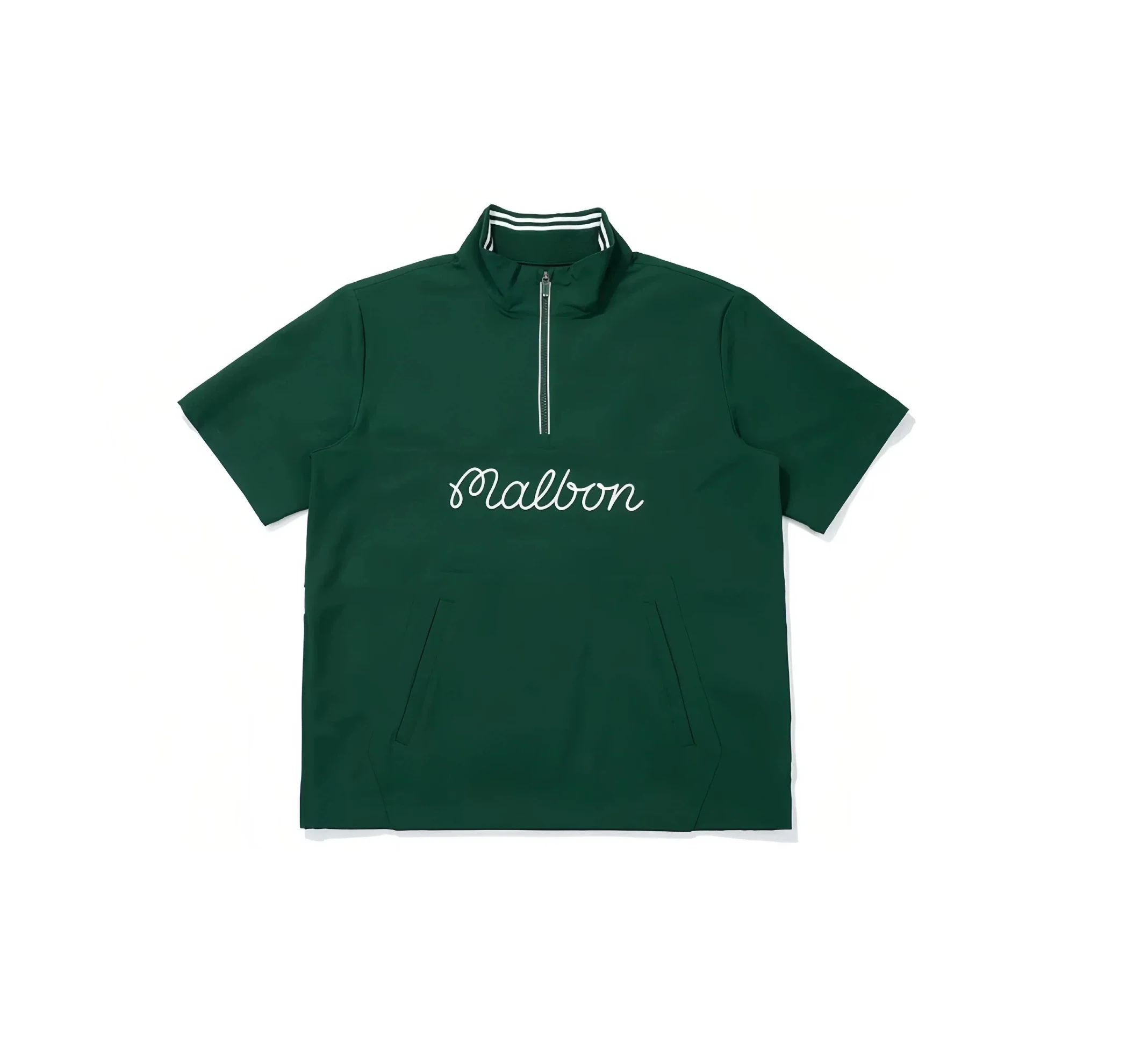 Malbon Men Golf Half Zip Stand Collar Shirt Summer Sport Tee Green front view