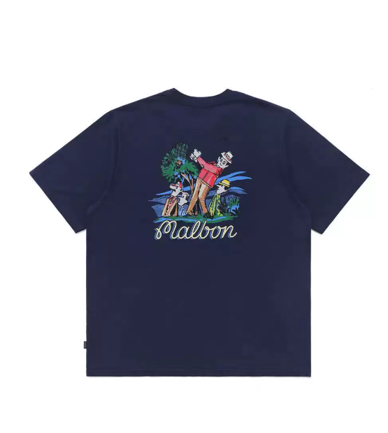 Malbon グラフィック クルーネックTシャツ ネイビー 背面