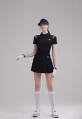 Women’s Quick-Dry Stretch Golf Tennis Shirt Skirt Set in Black - product view