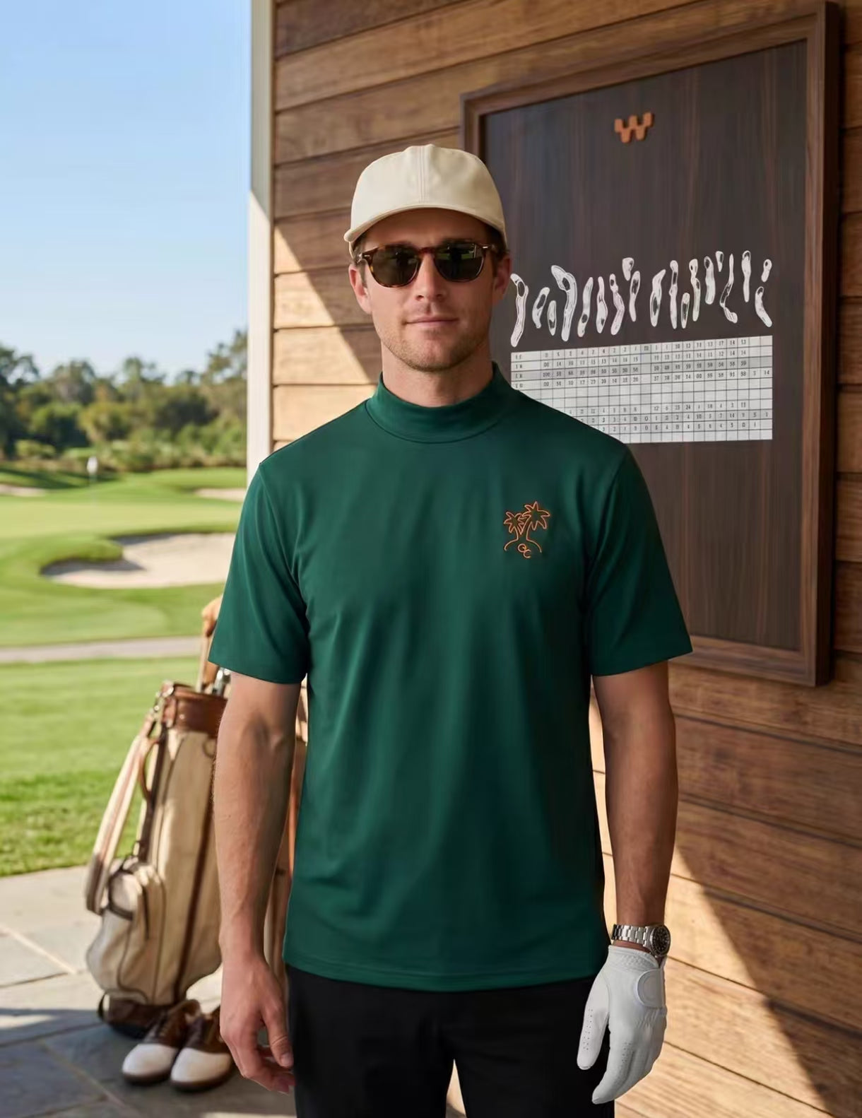 Devereux Golf Men’s Summer Mock Neck Scorecard Print Golf Shirt