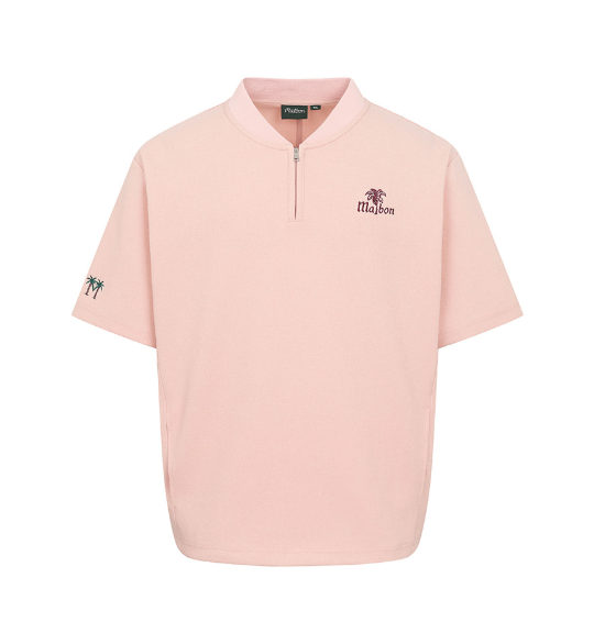 Malbon Golf レディース ルーズフィット クォータージップ カジュアル ゴルフシャツ（ピンク） 正面
