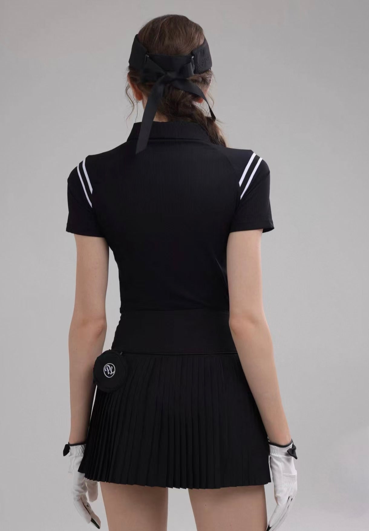 Women’s Quick-Dry Stretch Golf Tennis Shirt Skirt Set in Black - product view