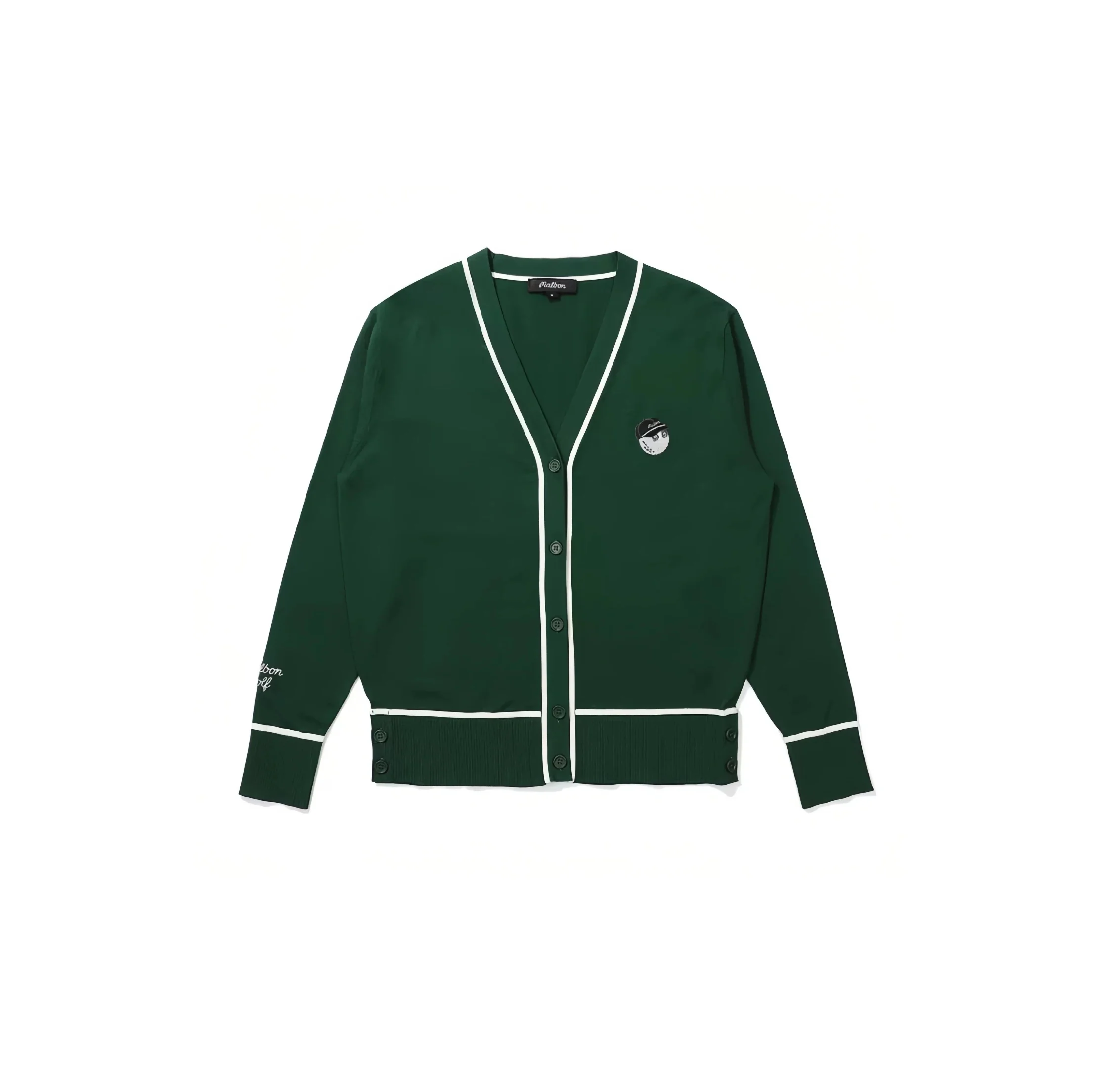 Malbon Women Golf Knit Sweater Jacket Warm Casual Outerwear Green front view