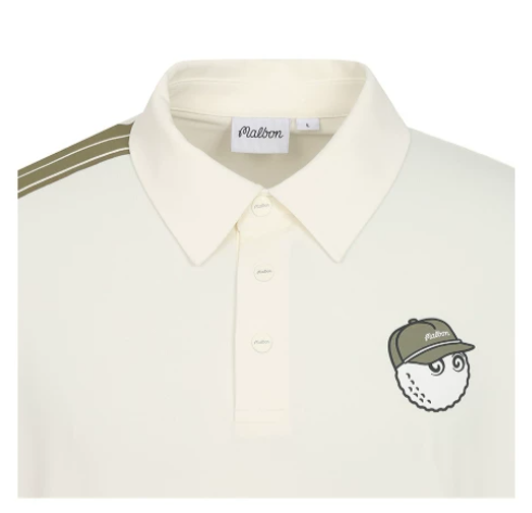 Malbon Golf メンズ 通気性 カジュアル アスレチック ゴルフポロシャツ（ホワイト） ロゴと生地のディテール