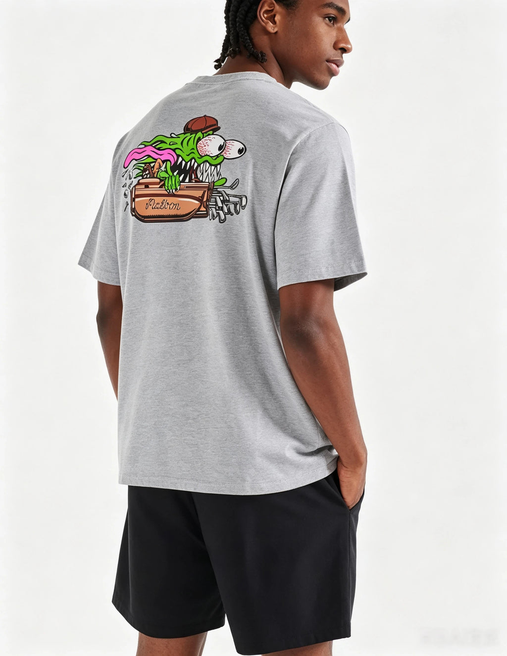 Malbon Santa Cruz Bermuda Graphic Golf T-Shirt Grey model back view