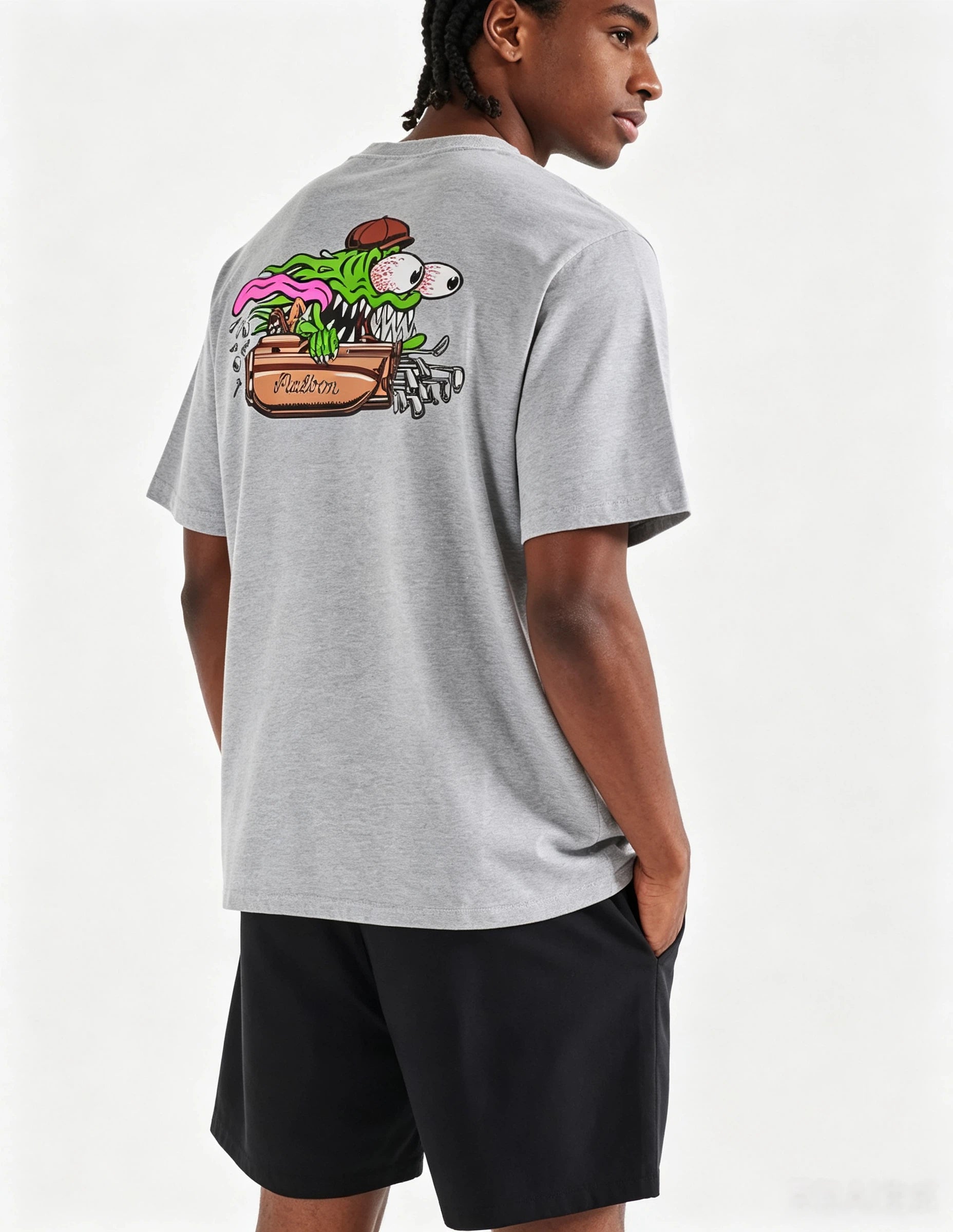 Malbon Santa Cruz Bermuda Graphic Golf T-Shirt Grey model back view