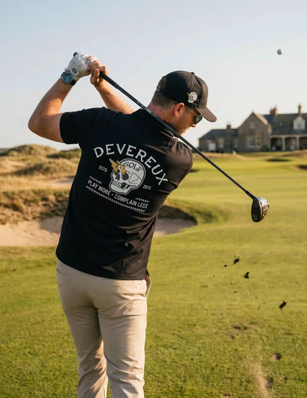 Devereux Golf メンズ サマー クォータージップ スカル柄ポロ（ブラック）の商品画像
