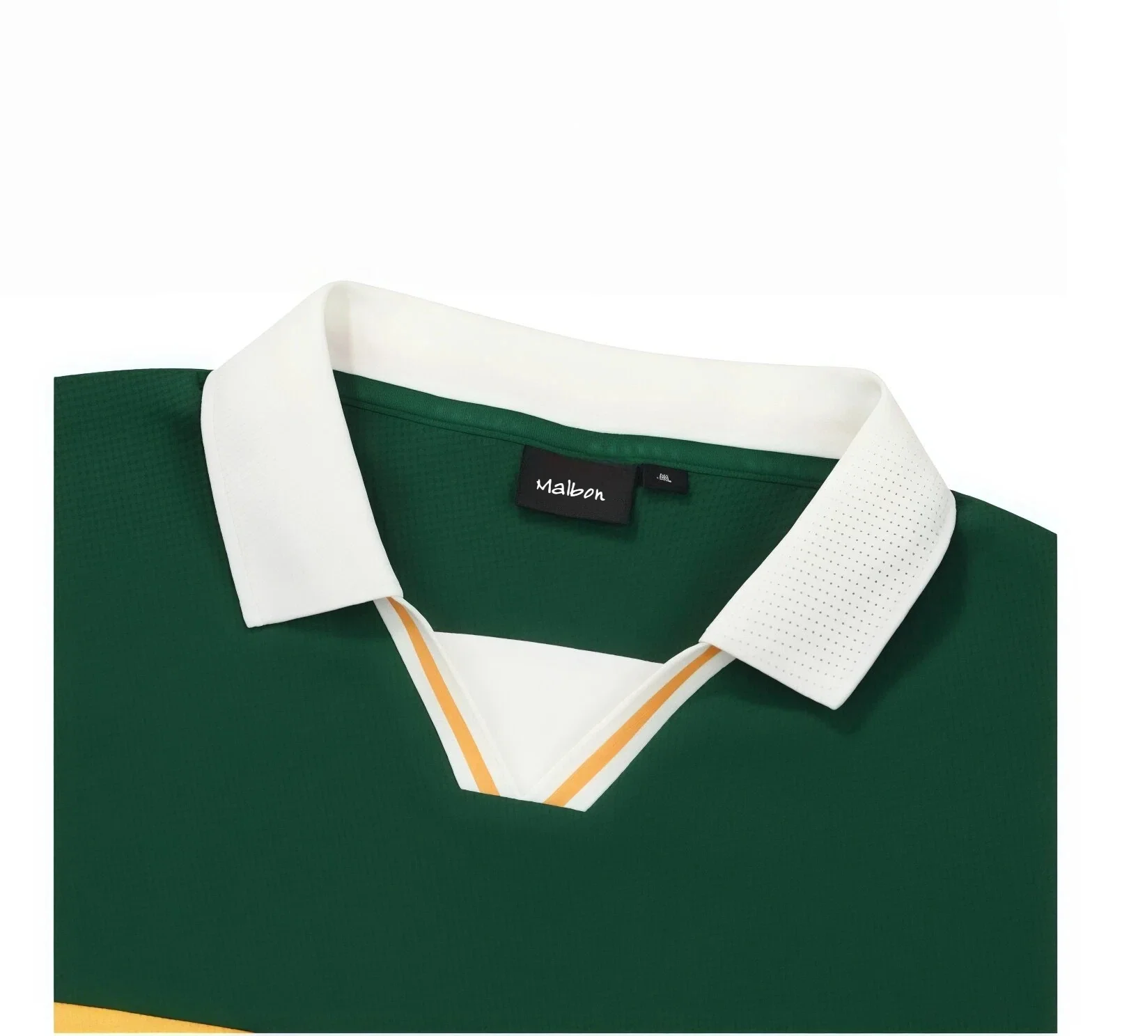 Malbon Men Golf Polo Shirt Breathable Casual Sport Tee Green collar and logo detail