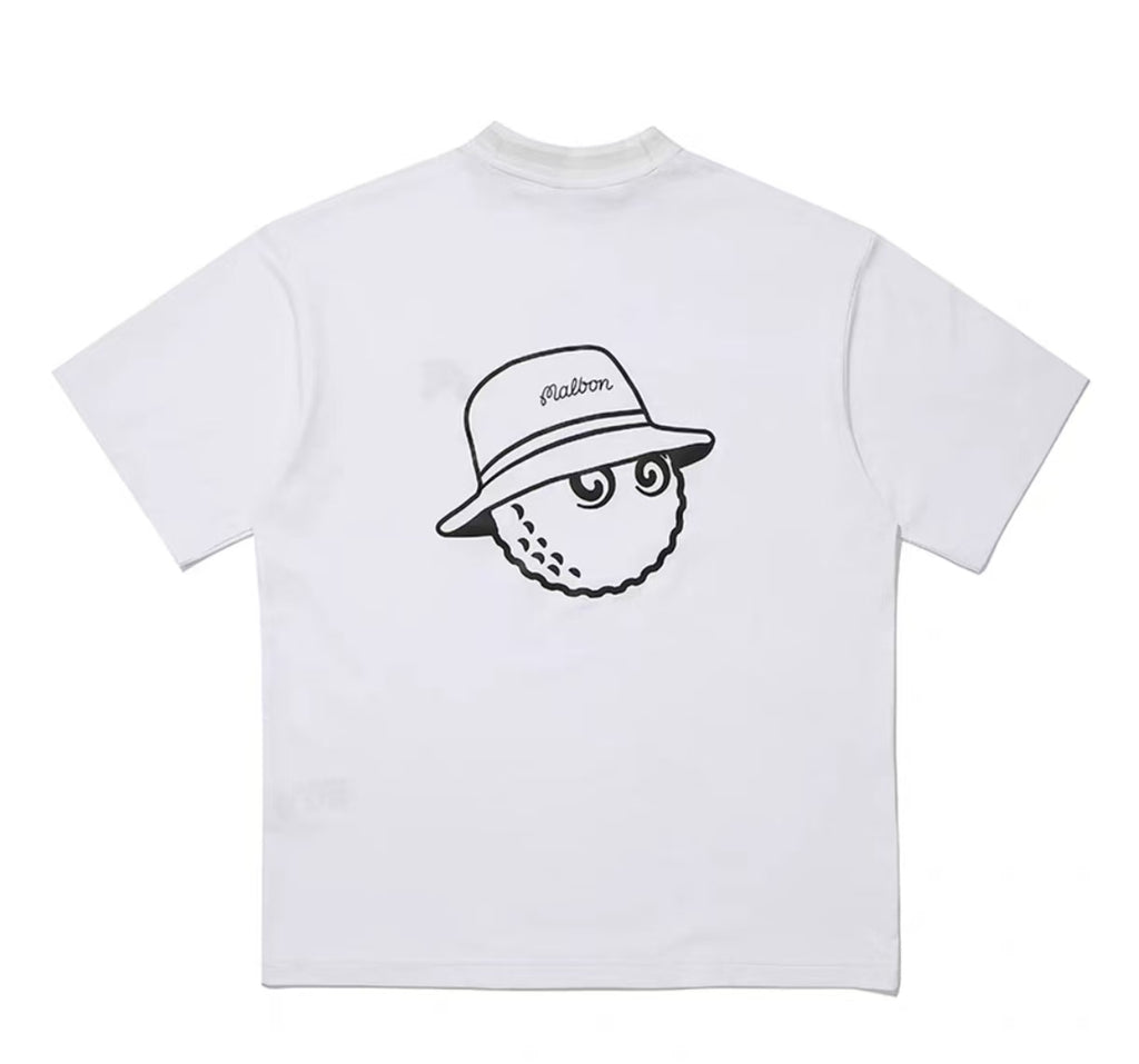 Malbon men's relaxed-fit cotton crewneck golf T-shirt in White, back view