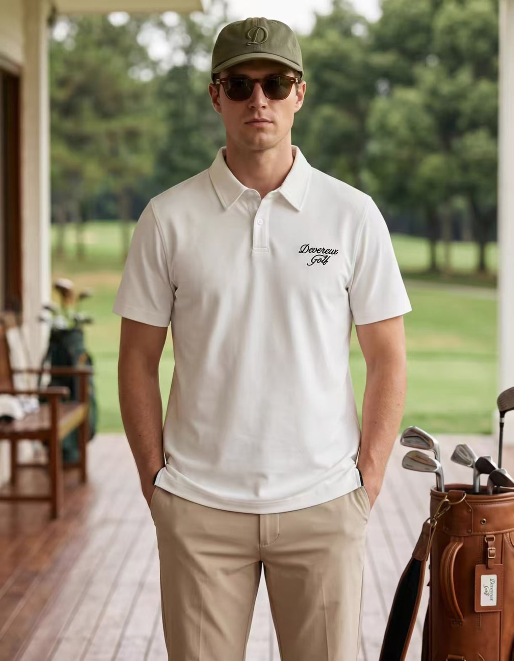 Devereux Golf メンズ ヴィンテージ 通気性 バックグラフィックポロ（ホワイト）の商品画像