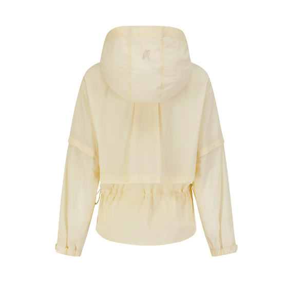 Malbon women's slim-fit UV-protection breathable hoodie in Beige, back view