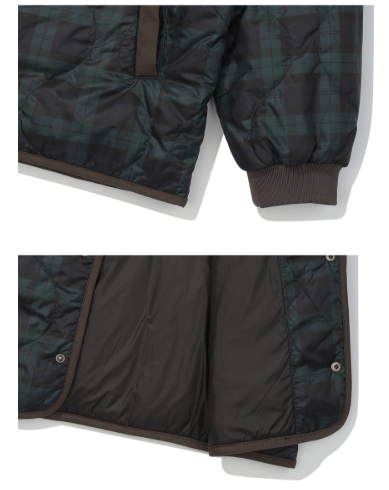 Malbon Golf Men’s Plaid Insulated Full-Zip Padded Jacket cuff and inside detail