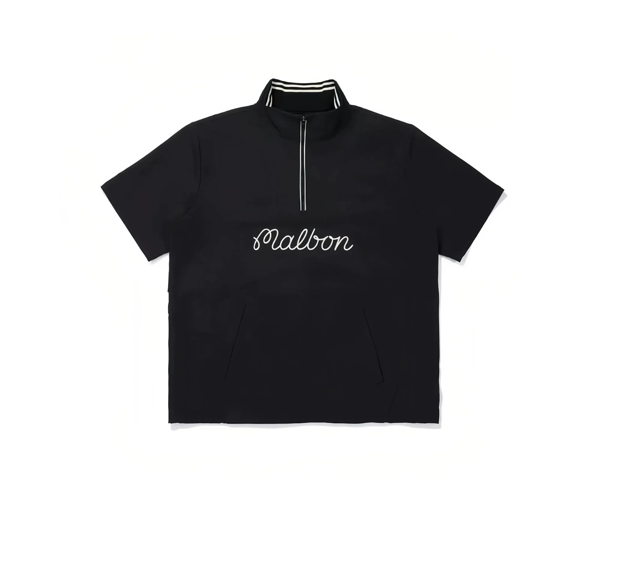 Malbon Men Golf Half Zip Stand Collar Shirt Summer Sport Tee Black front view