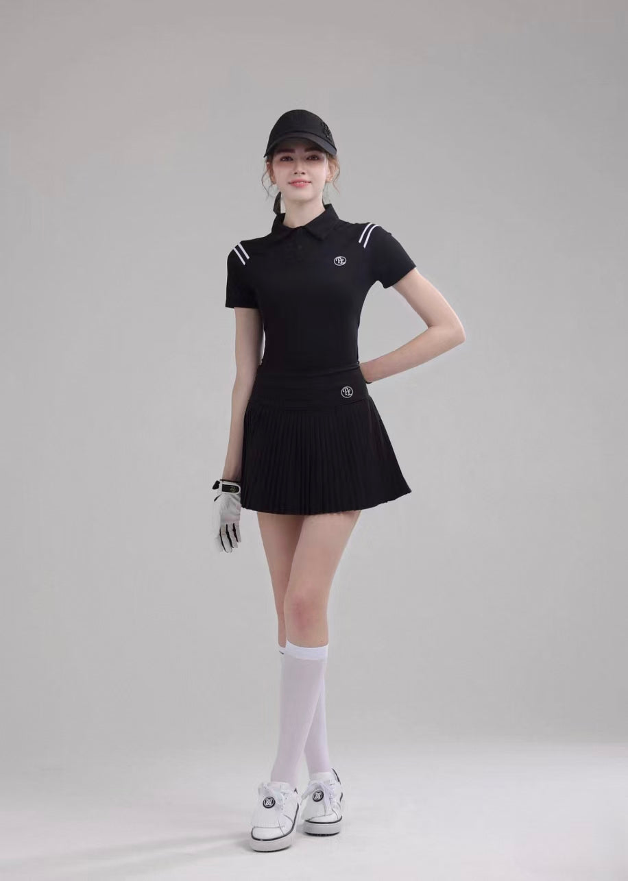 Women’s Quick-Dry Stretch Golf Tennis Shirt Skirt Set in Black - product view