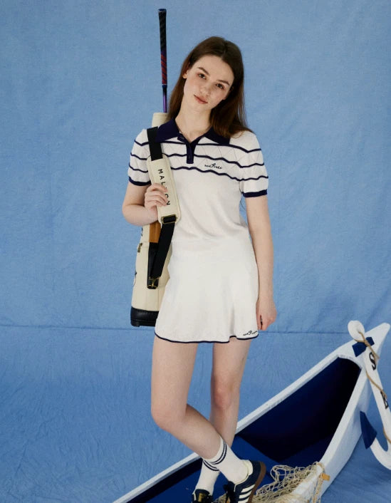 NowRose White and Navy golf outfit full model view