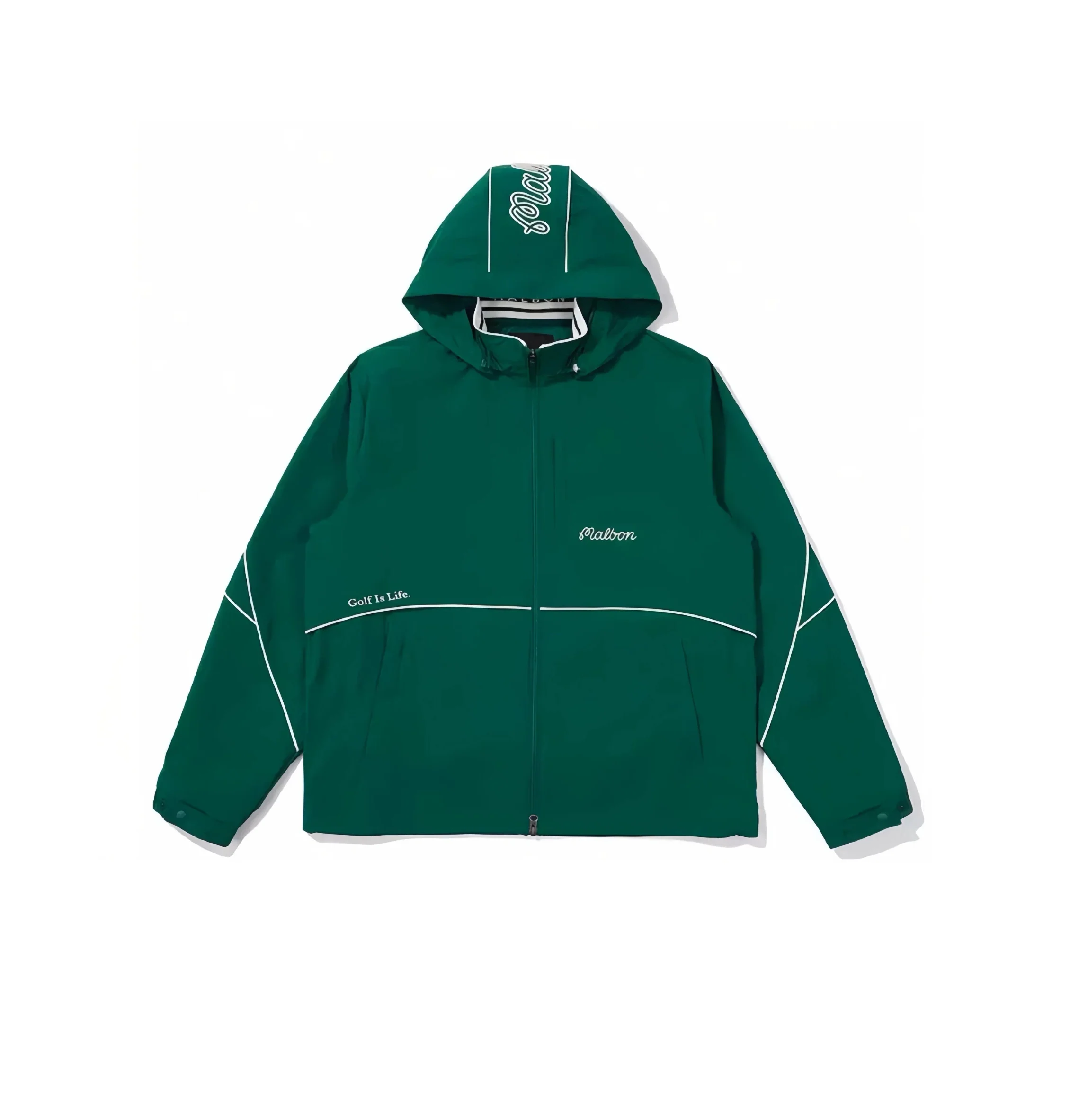 Malbon Men Golf Hooded Jacket Detachable Cap Casual Sport Outerwear 2025 Green front view