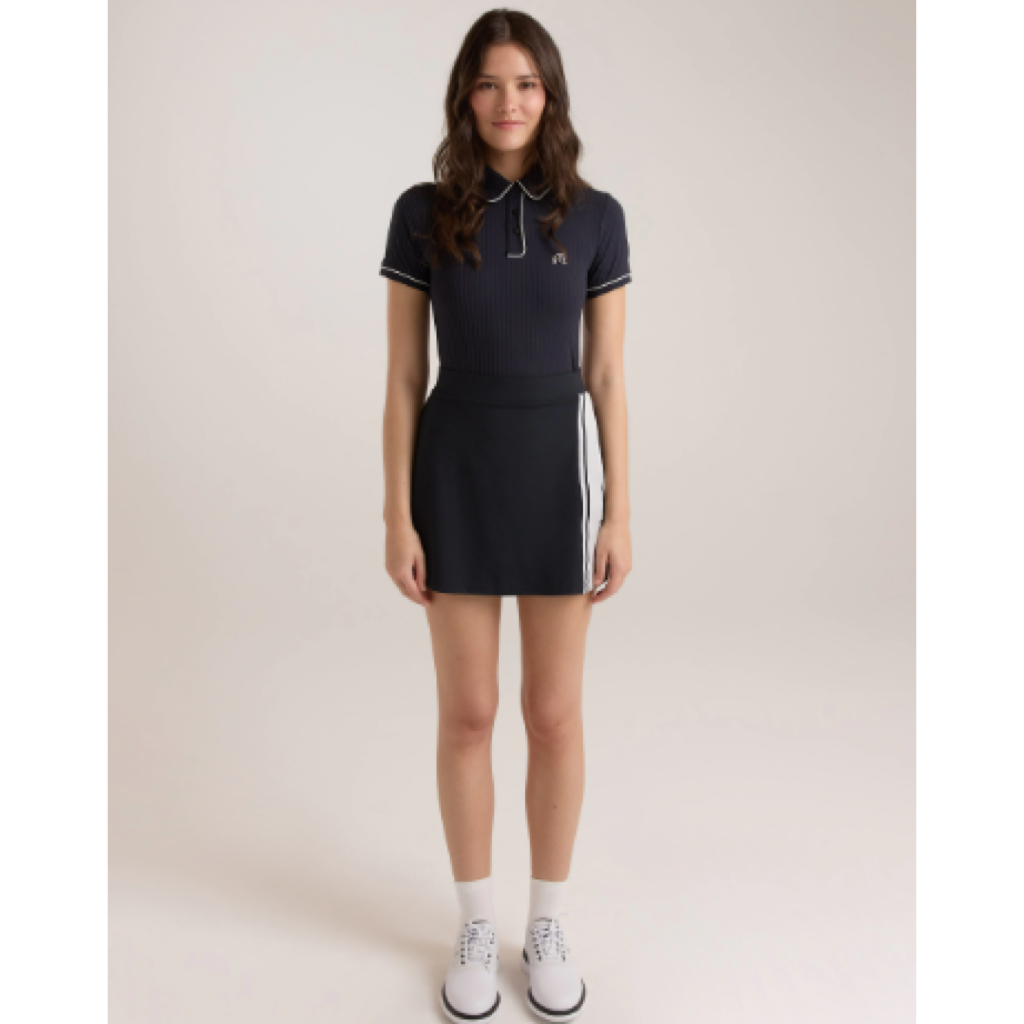 Malbon Anna Polo Black women's golf polo logo and fabric detail