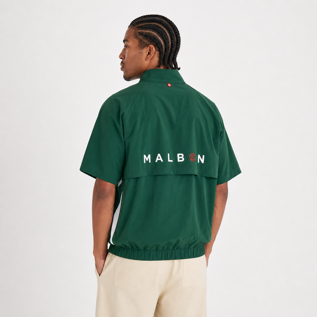 Malbon CLOT Windshirt Green golf windshirt detail view