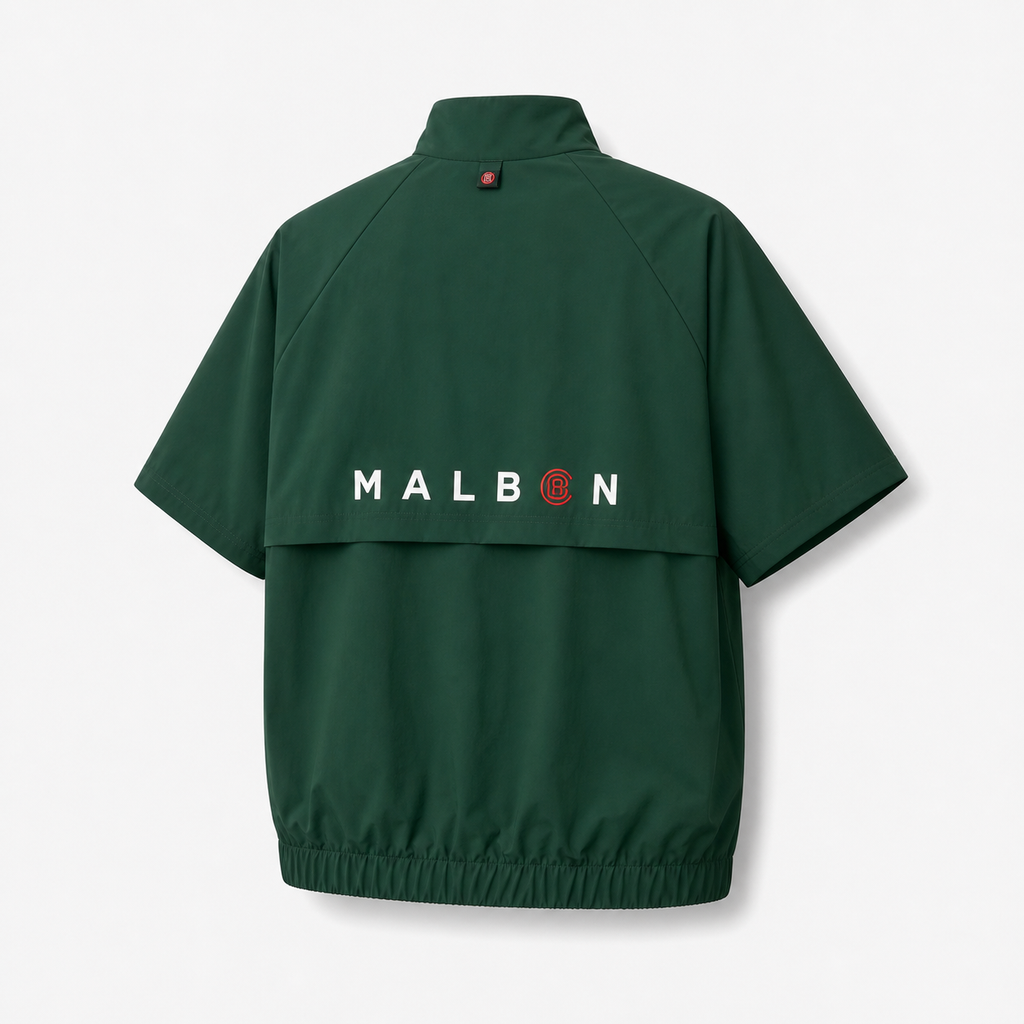 Malbon CLOT Windshirt Green golf windshirt logo and fabric detail