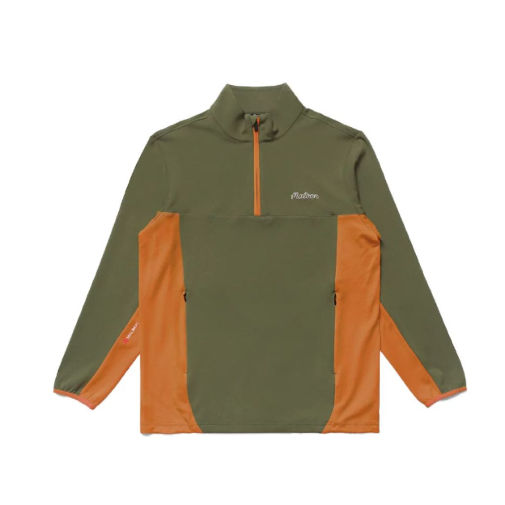 Malbon Contrast Quarter Zip Pullover Olive Green quarter zip golf pullover front view