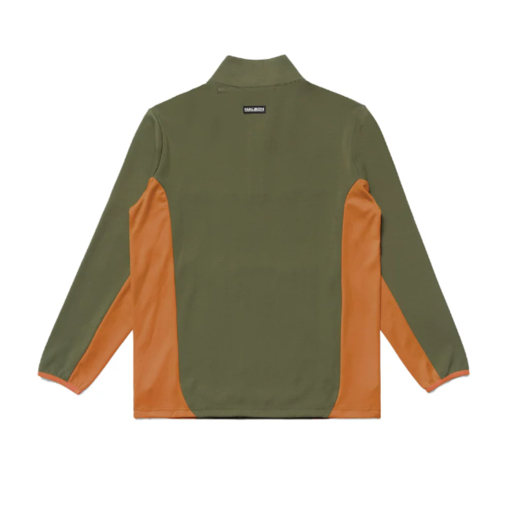 Malbon Contrast Quarter Zip Pullover Olive Green quarter zip golf pullover back view