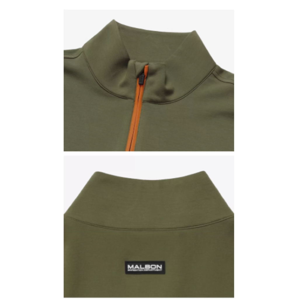 Malbon Contrast Quarter Zip Pullover Olive Green quarter zip golf pullover detail view