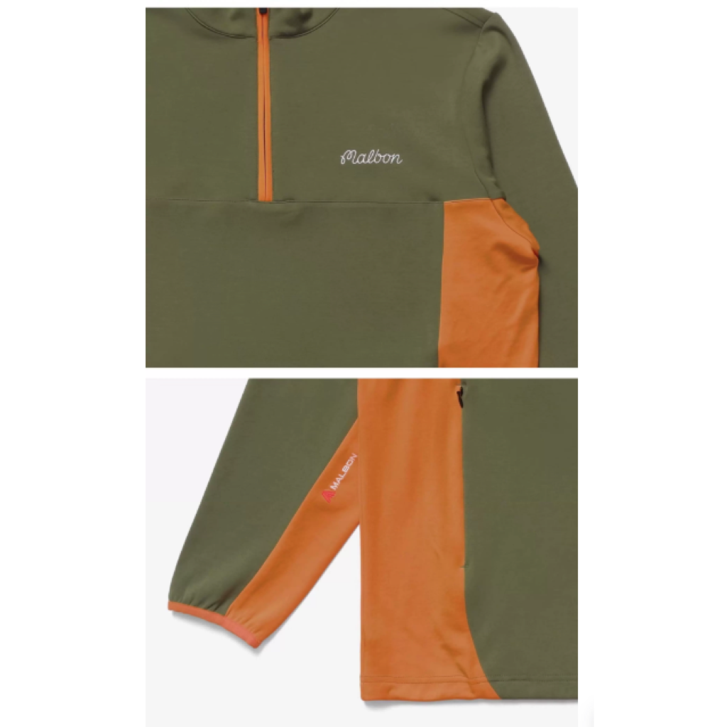 Malbon Contrast Quarter Zip Pullover Olive Green quarter zip golf pullover detail view