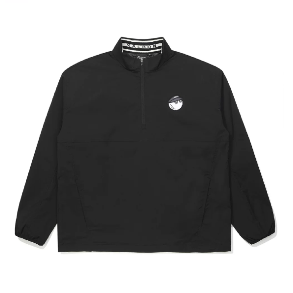 Malbon Lightweight Stretch Windproof Pullover Black windproof golf pullover front view