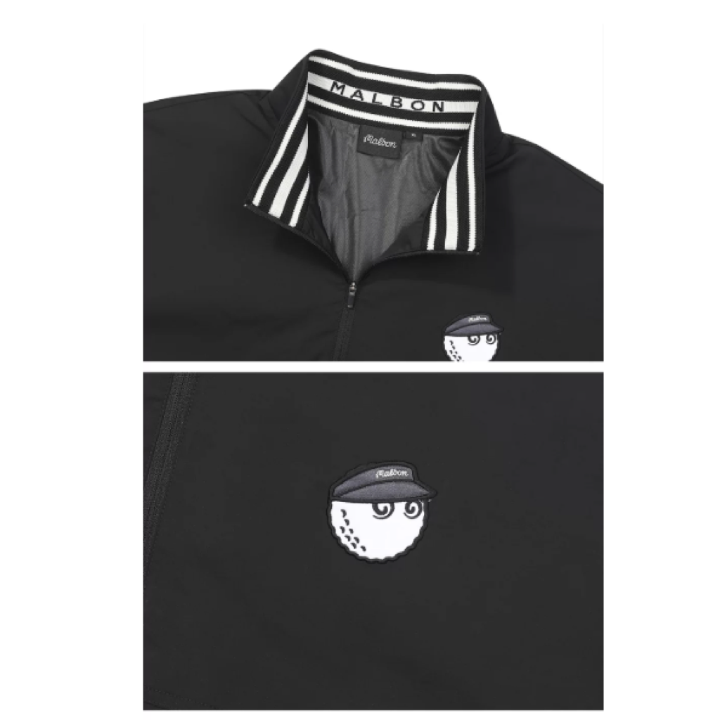 Malbon Lightweight Stretch Windproof Pullover Black windproof golf pullover detail view