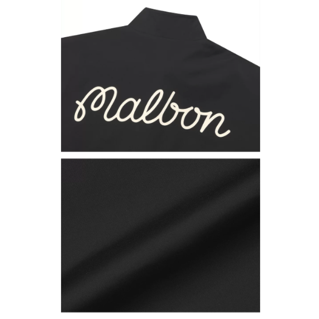 Malbon Lightweight Stretch Windproof Pullover Black windproof golf pullover logo and fabric detail