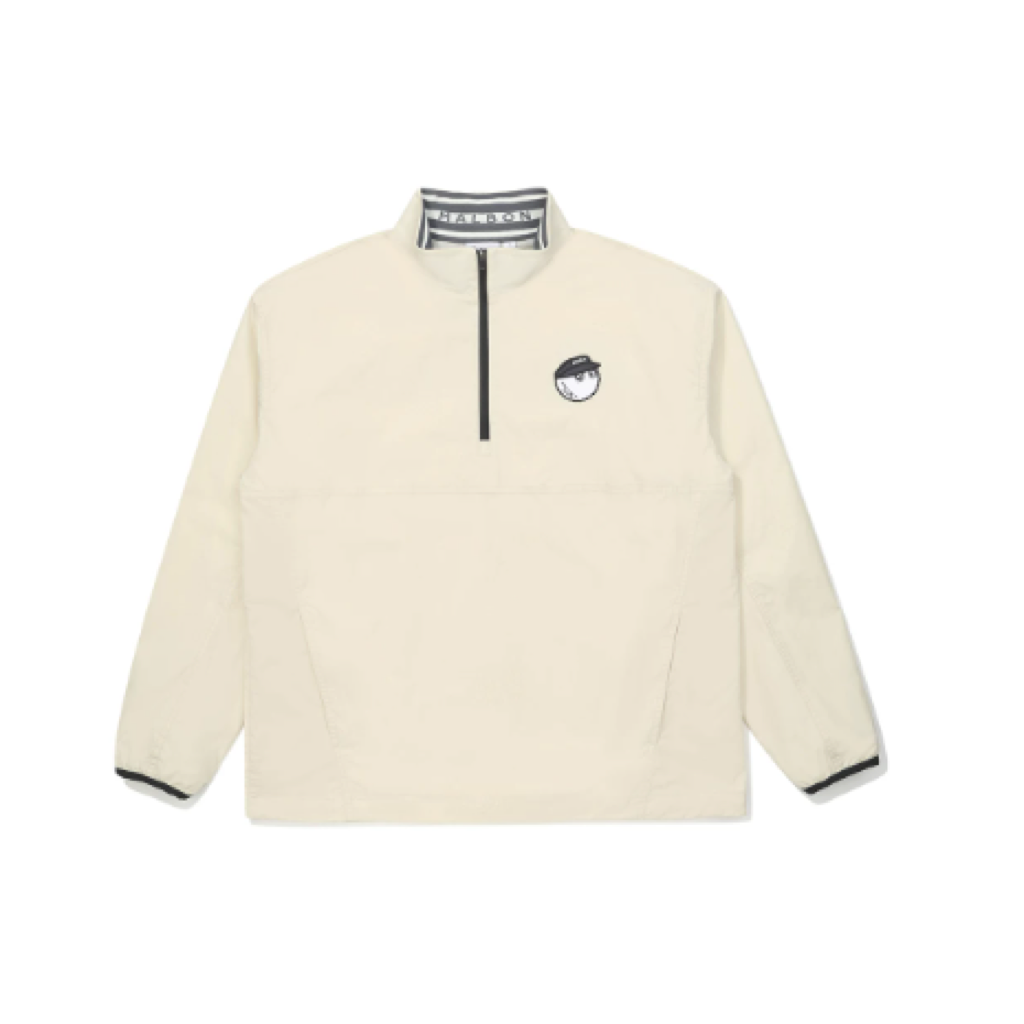 Malbon Lightweight Stretch Windproof Pullover Cream windproof golf pullover front view