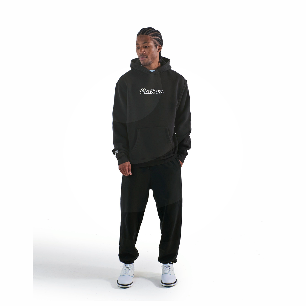 Malbon Fesque Hoodie Black golf apparel worn front view