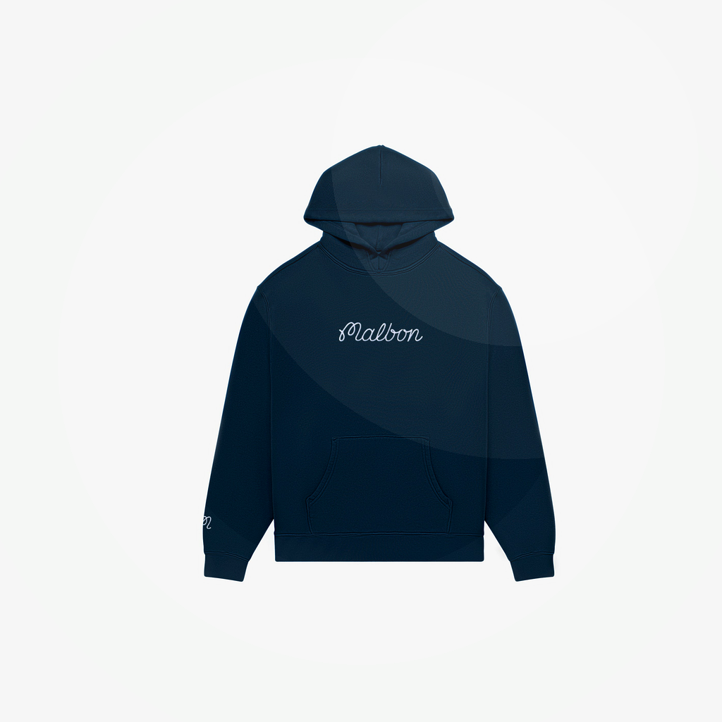 Malbon Fesque Hoodie Navy golf apparel back flat lay