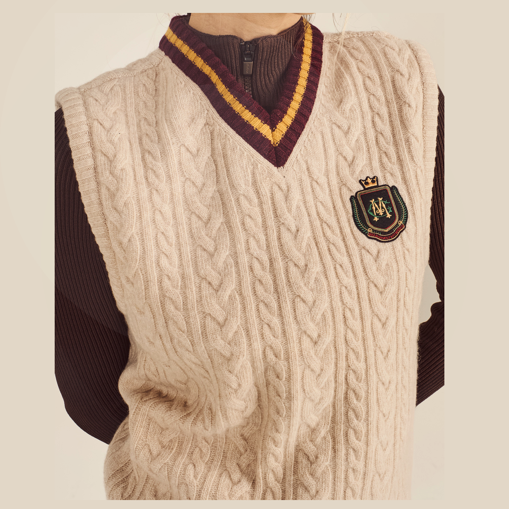 Malbon Preserve Sweater Vest Beige golf apparel cable knit chest detail