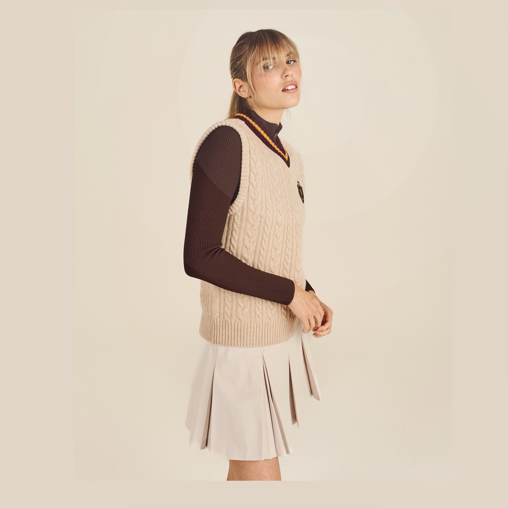 Malbon Preserve Sweater Vest Beige golf apparel worn side view