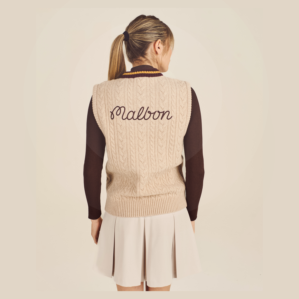 Malbon Preserve Sweater Vest Beige golf apparel worn back view